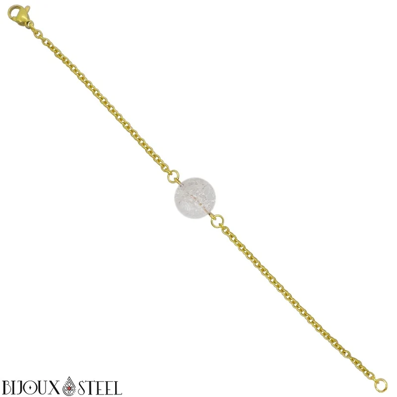 Bracelet à perle de quartz craquelé en acier inoxydable