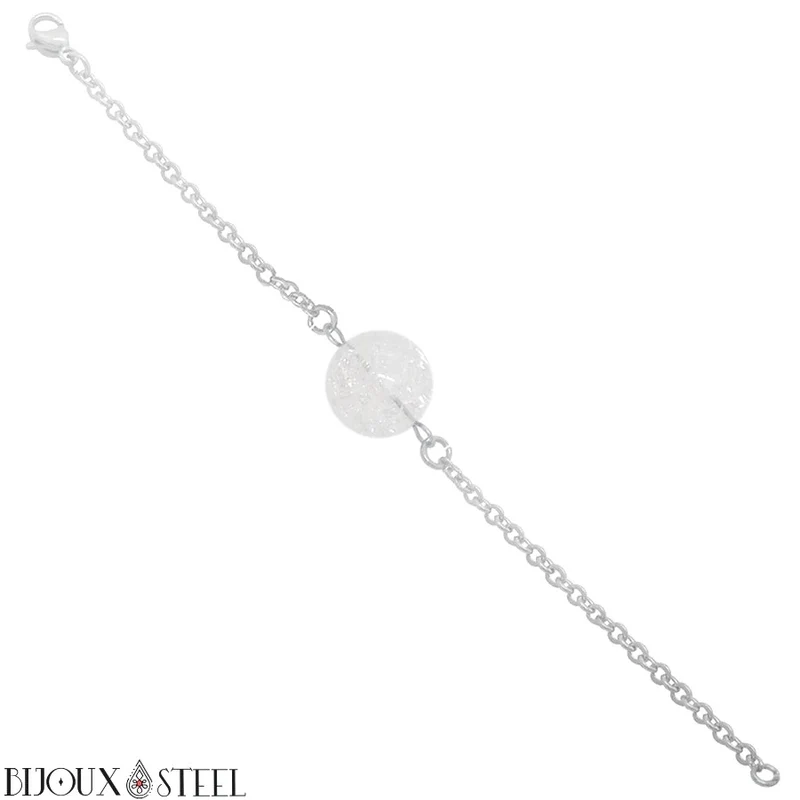Bracelet à perle de quartz craquelé en acier inoxydable