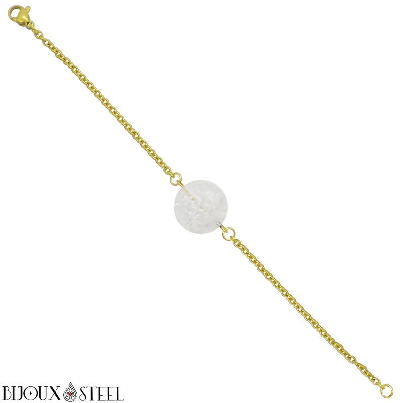 Bracelet à perle de quartz craquelé en acier inoxydable