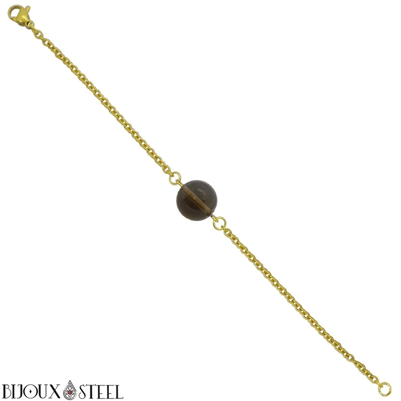 Bracelet à perle de quartz fumé en acier inoxydable