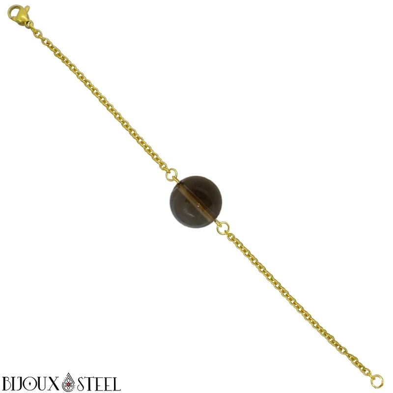 Bracelet à perle de quartz fumé en acier inoxydable