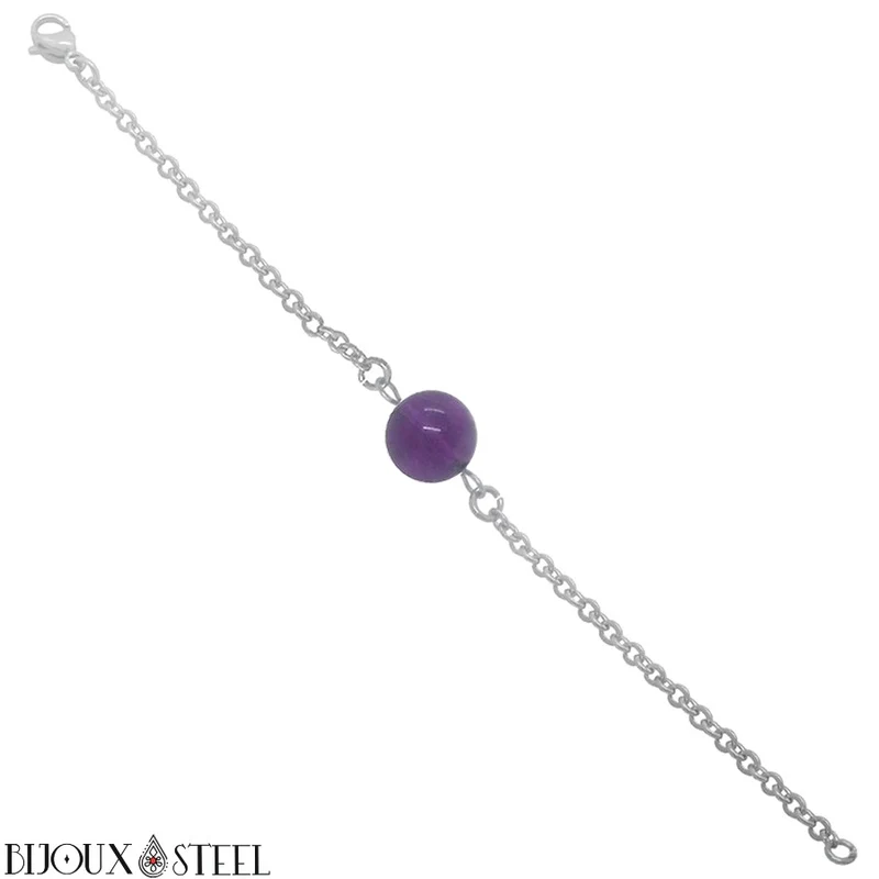 Bracelet à perle d'améthyste en acier inoxydable