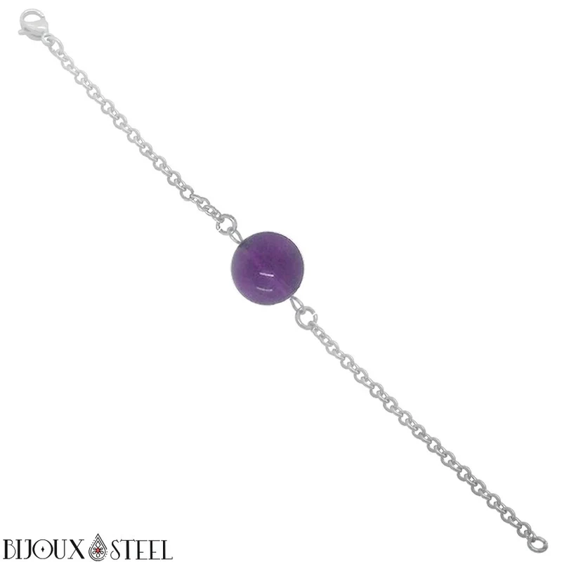 Bracelet à perle d'améthyste en acier inoxydable