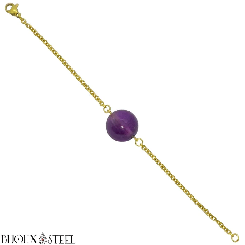 Bracelet à perle d'améthyste en acier inoxydable