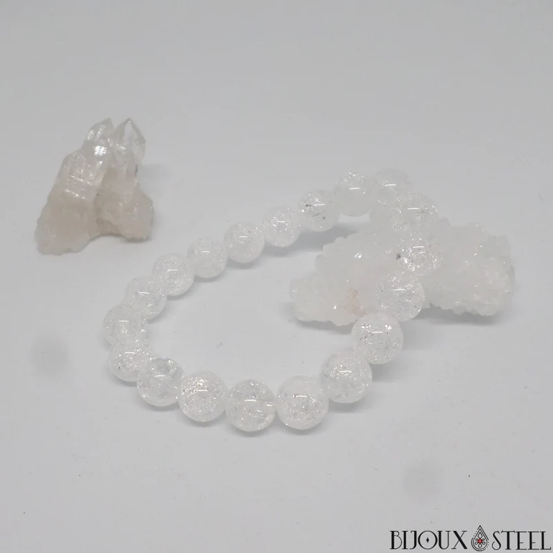 Bracelet en perles de quartz craquelé 10mm