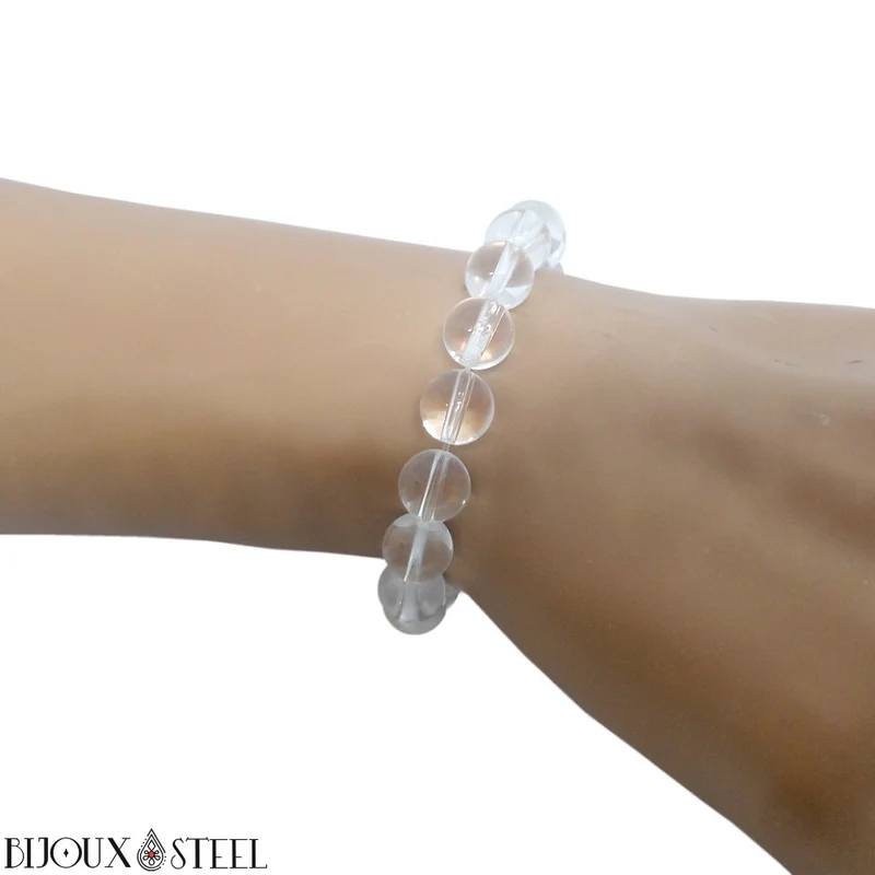 Bracelet en perles de cristal de roche 10mm