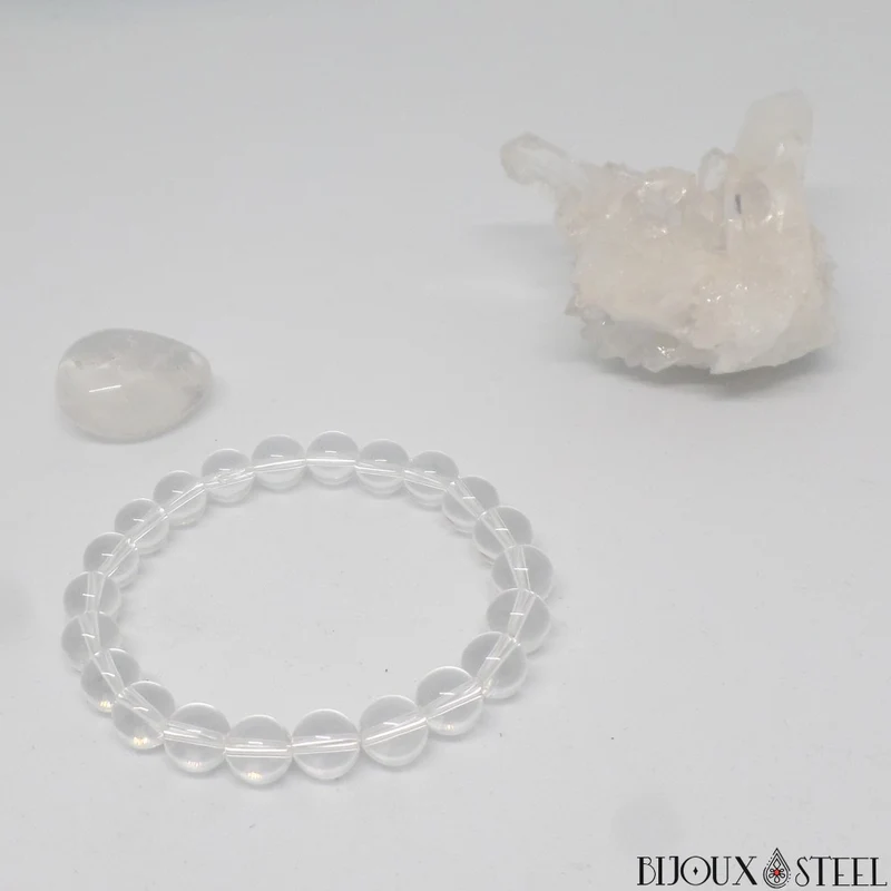 Bracelet en perles de cristal de roche 8mm