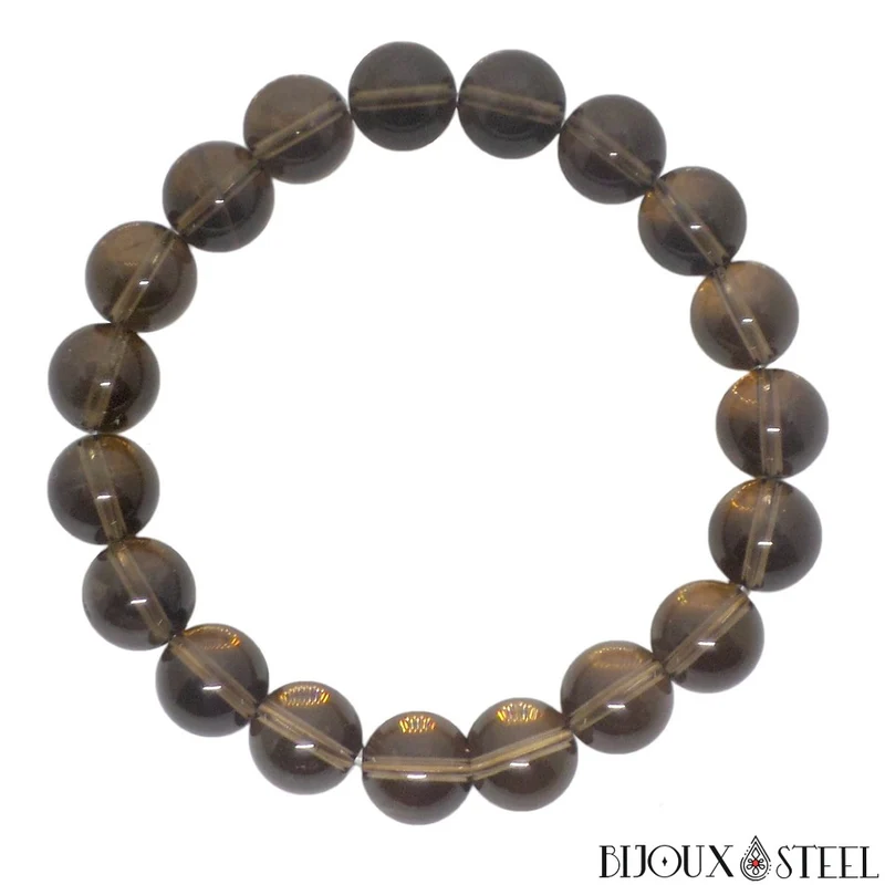 Bracelet en perles de quartz fumé 10mm