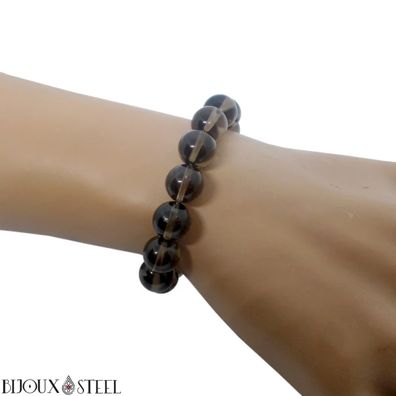 Bracelet en perles de quartz fumé 10mm