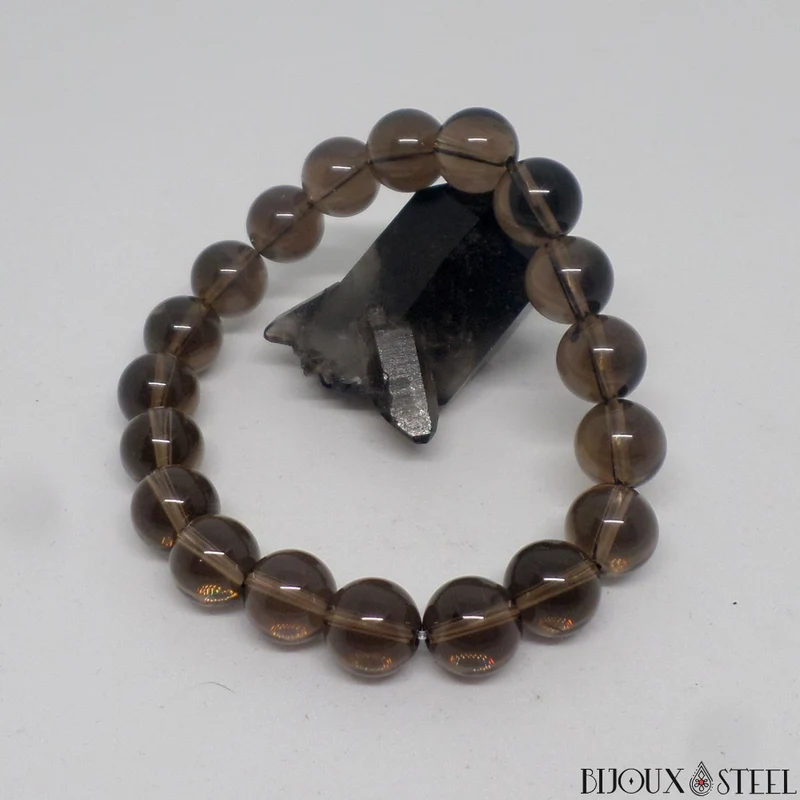 Bracelet en perles de quartz fumé 10mm