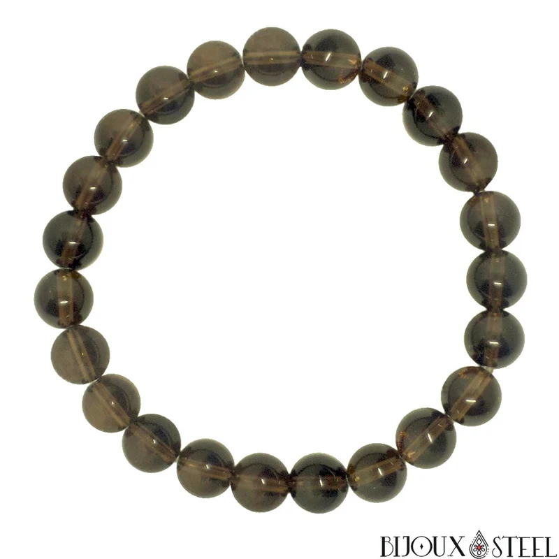 Bracelet en perles de quartz fumé 8mm