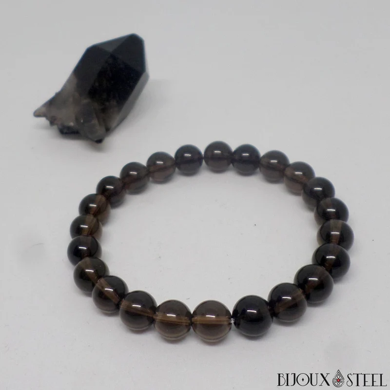 Bracelet en perles de quartz fumé 8mm