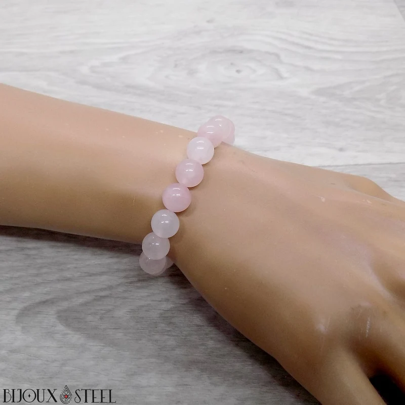 Bracelet en perles de quartz rose 8mm