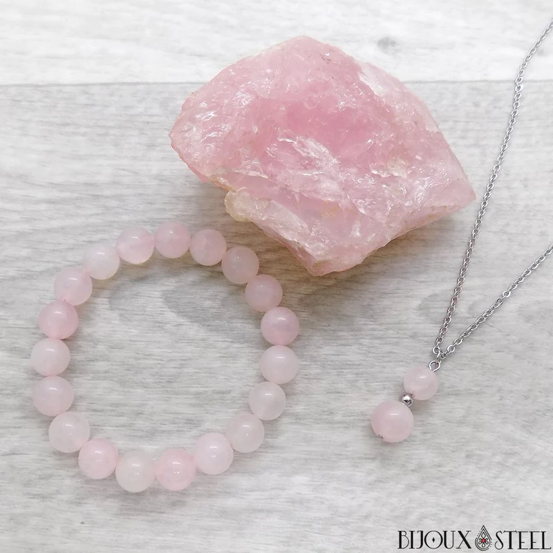 Bracelet en perles de quartz rose 8mm