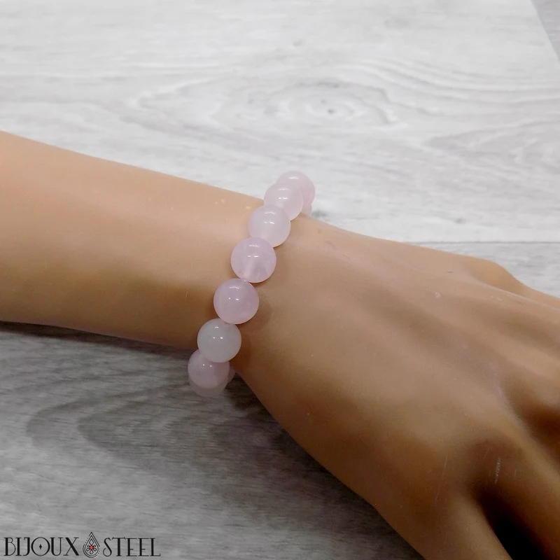 Bracelet en perles de quartz rose 10mm