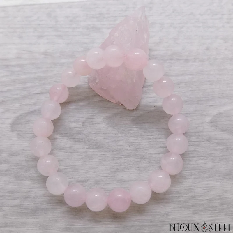 Bracelet en perles de quartz rose 10mm