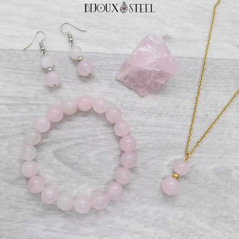 Bracelet en perles de quartz rose 10mm