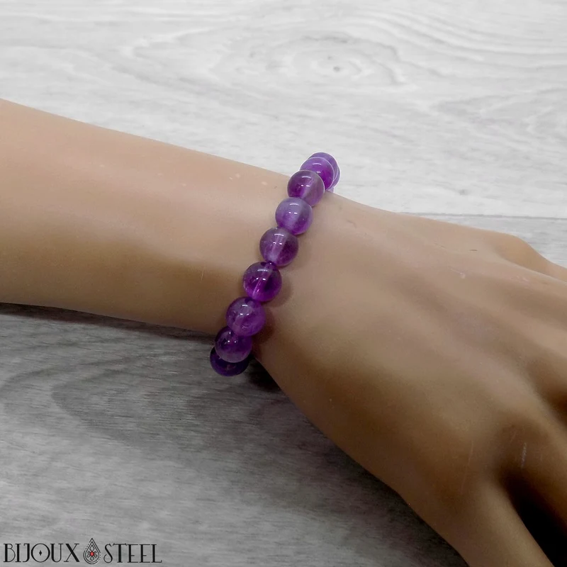 Bracelet en perles d'améthyste 8mm