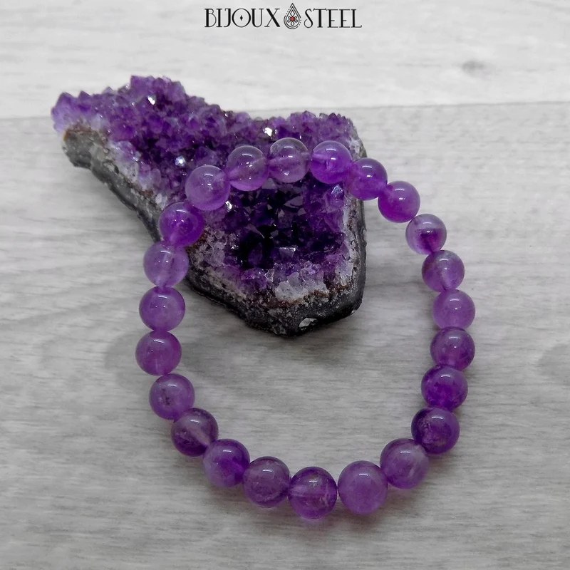 Bracelet en perles d'améthyste 8mm