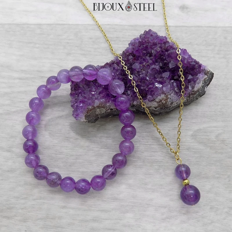 Bracelet en perles d'améthyste 8mm