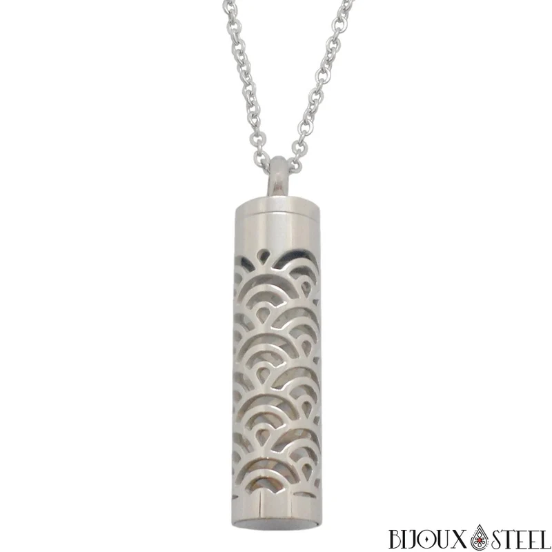 Collier à pendentif diffuseur d'huiles essentielles à motifs en acier chirurgical