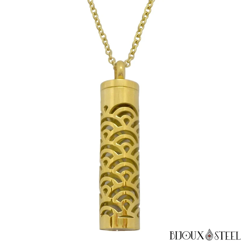 Collier à pendentif diffuseur d'huiles essentielles à motifs en acier chirurgical