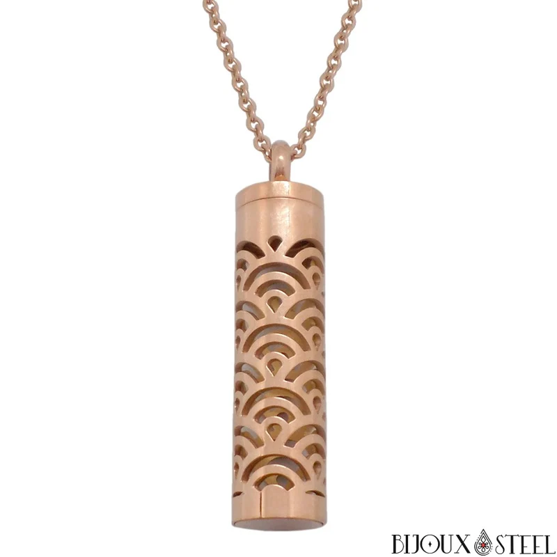 Collier à pendentif diffuseur d'huiles essentielles à motifs en acier chirurgical