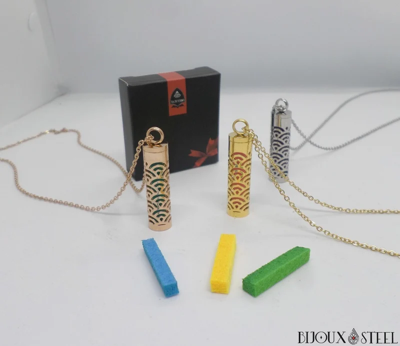 Collier à pendentif diffuseur d'huiles essentielles à motifs en acier chirurgical