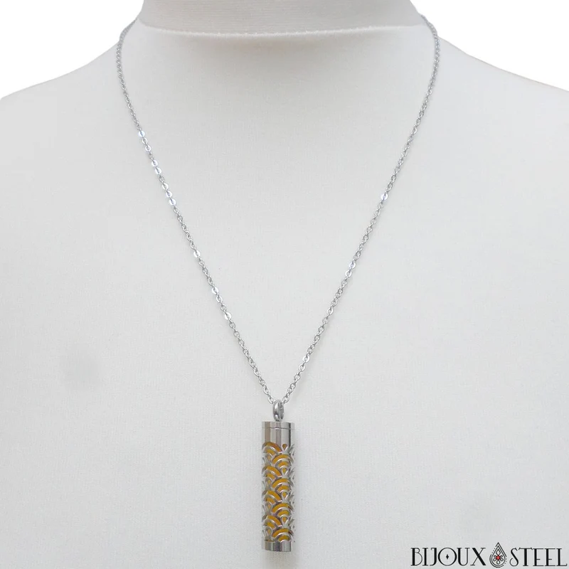 Collier à pendentif diffuseur d'huiles essentielles à motifs en acier chirurgical
