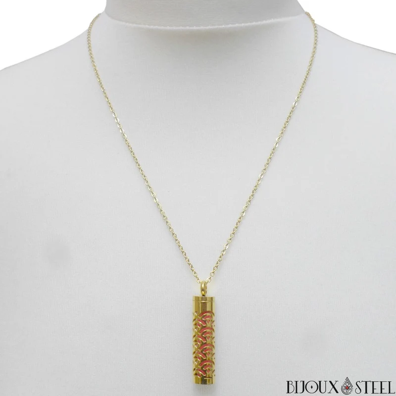 Collier à pendentif diffuseur d'huiles essentielles à motifs en acier chirurgical