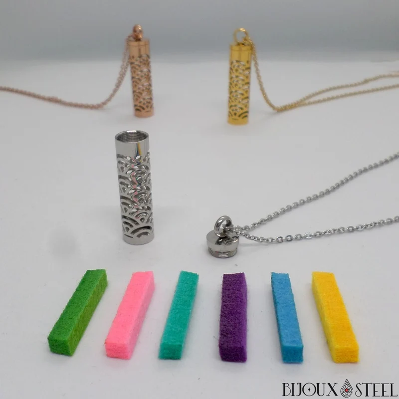Collier à pendentif diffuseur d'huiles essentielles à motifs en acier chirurgical