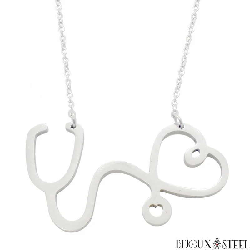 Collier stéthoscope et coeur en acier inoxydable