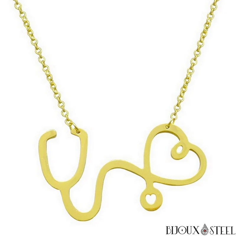Collier stéthoscope et coeur en acier inoxydable
