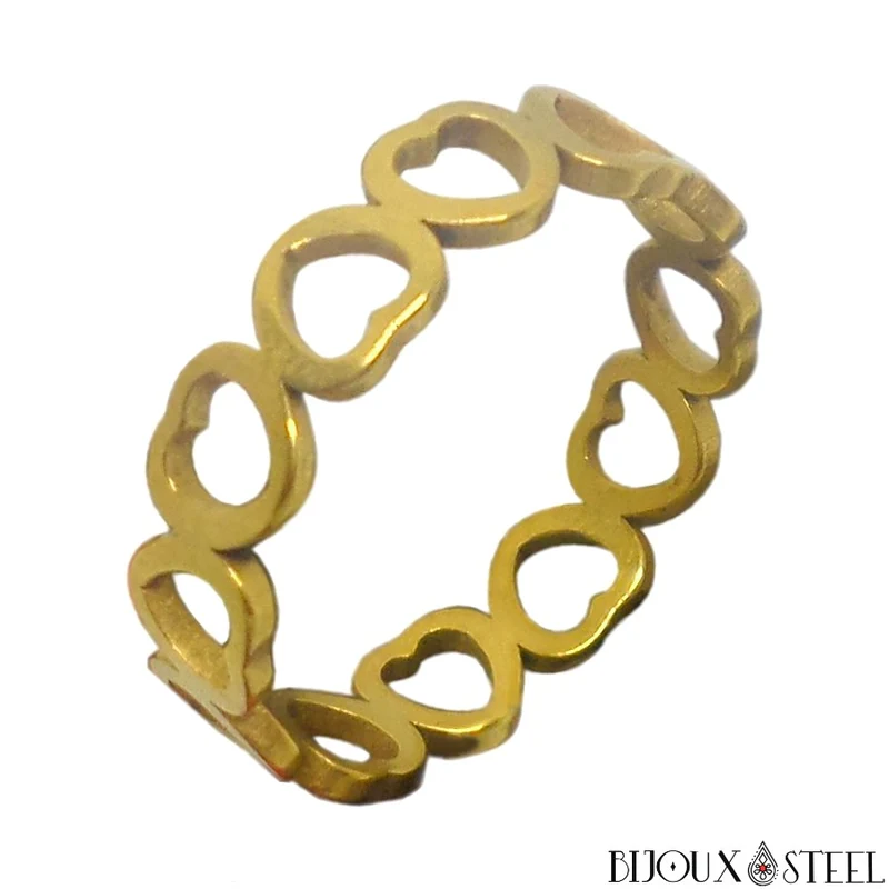 Bague coeurs dorés en acier chirurgical