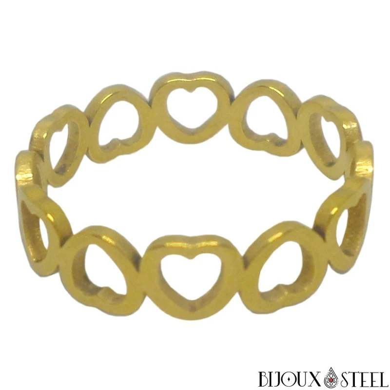 Bague coeurs dorés en acier chirurgical