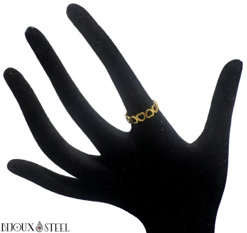 Bague coeurs dorés en acier chirurgical