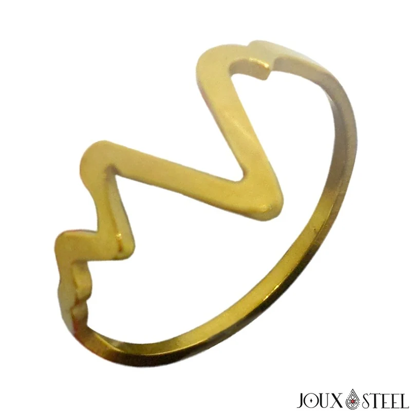 Bague rythme cardiaque dorée en acier chirurgical