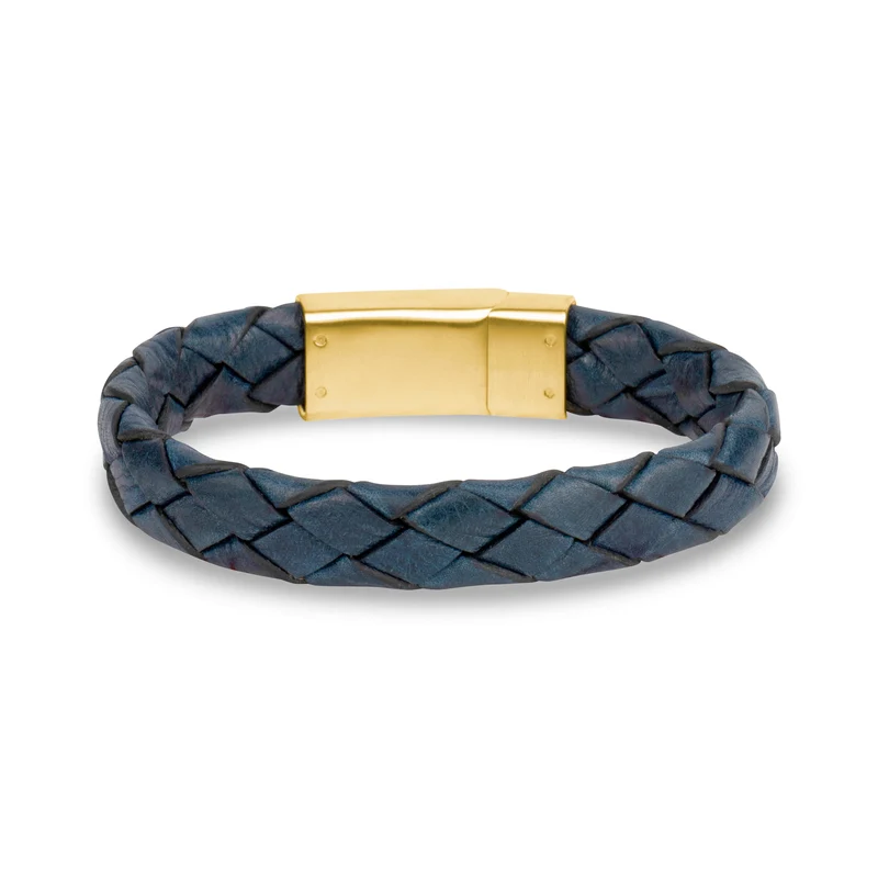 Bracelet vintage en cuir bleu rustique