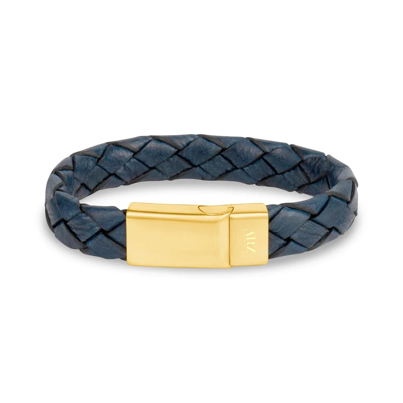 Bracelet vintage en cuir bleu rustique
