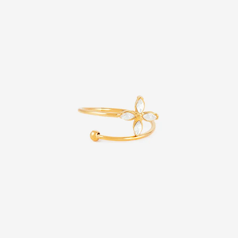 Bague fine trèfle en strass