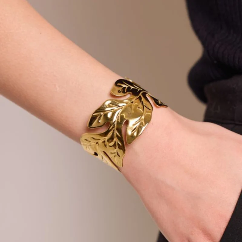 Bracelet Jonc Feuille Or