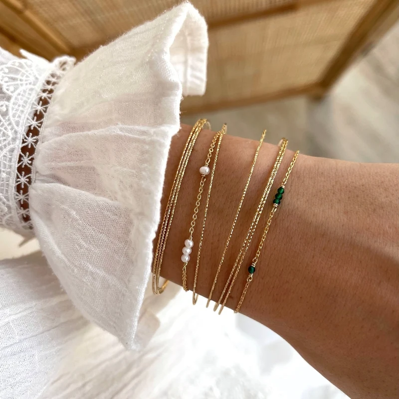 Bracelet "Antonin" vert plaqué or