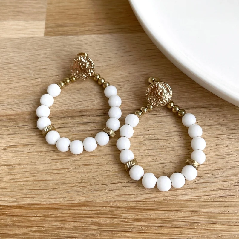 Boucles d'oreilles "Ophélie" blanc acier