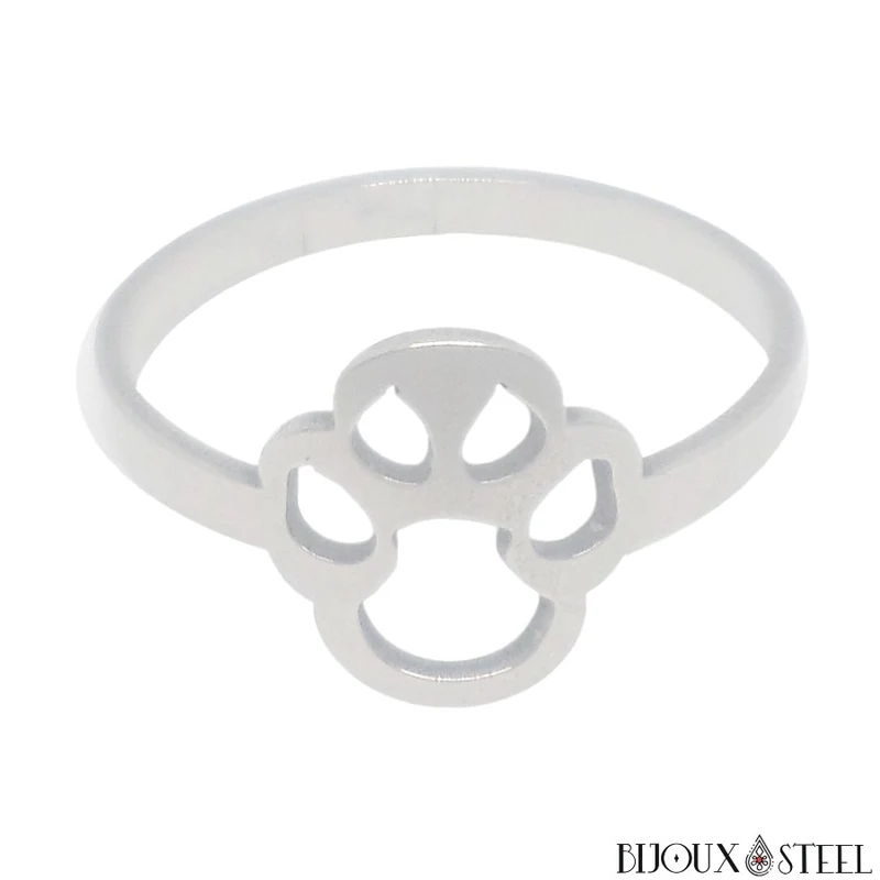 Bague femme à patte de chien ou chat argentée en acier chirurgical