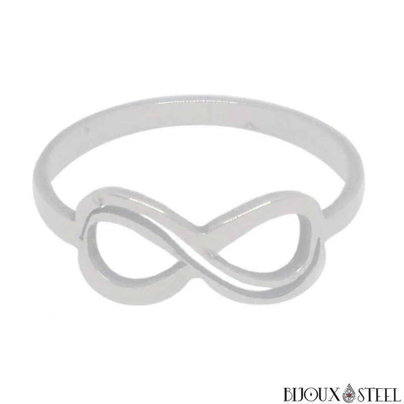 Bague argentée symbole infini en acier chirurgical