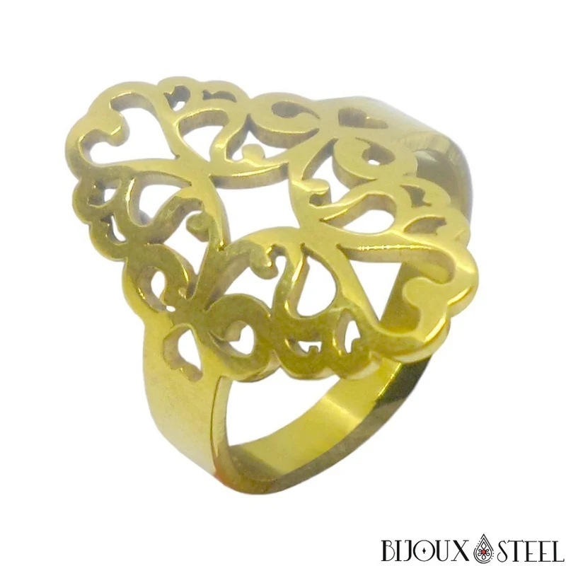 Bague femme style baroque dorée en acier chirurgical