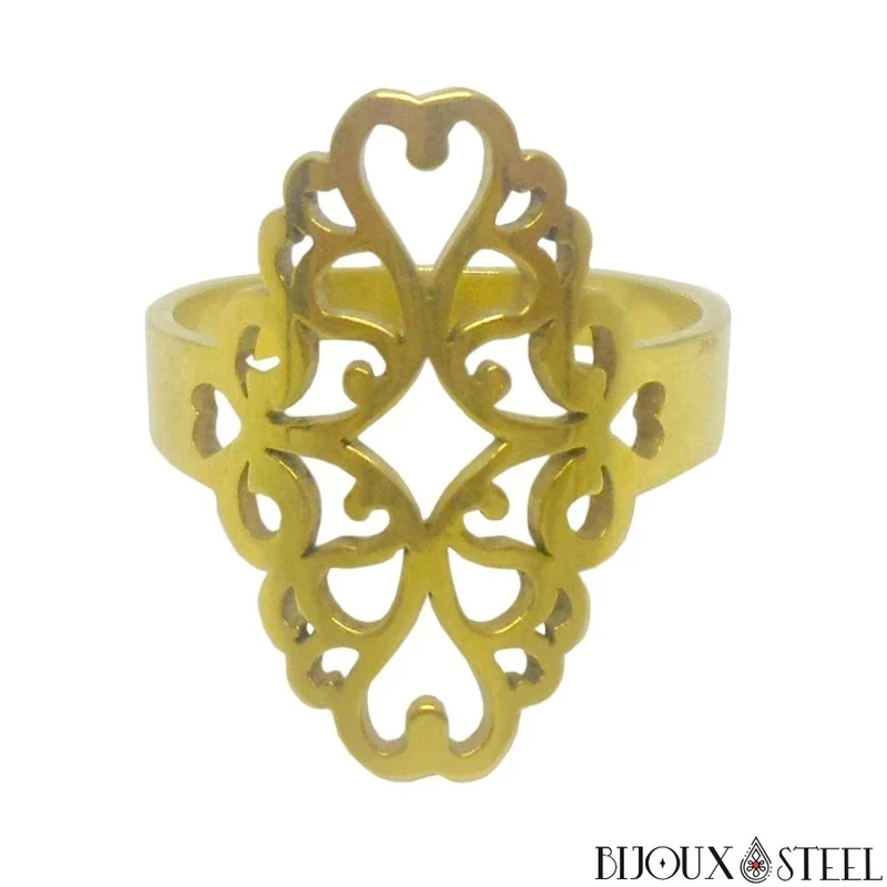 Bague femme style baroque dorée en acier chirurgical