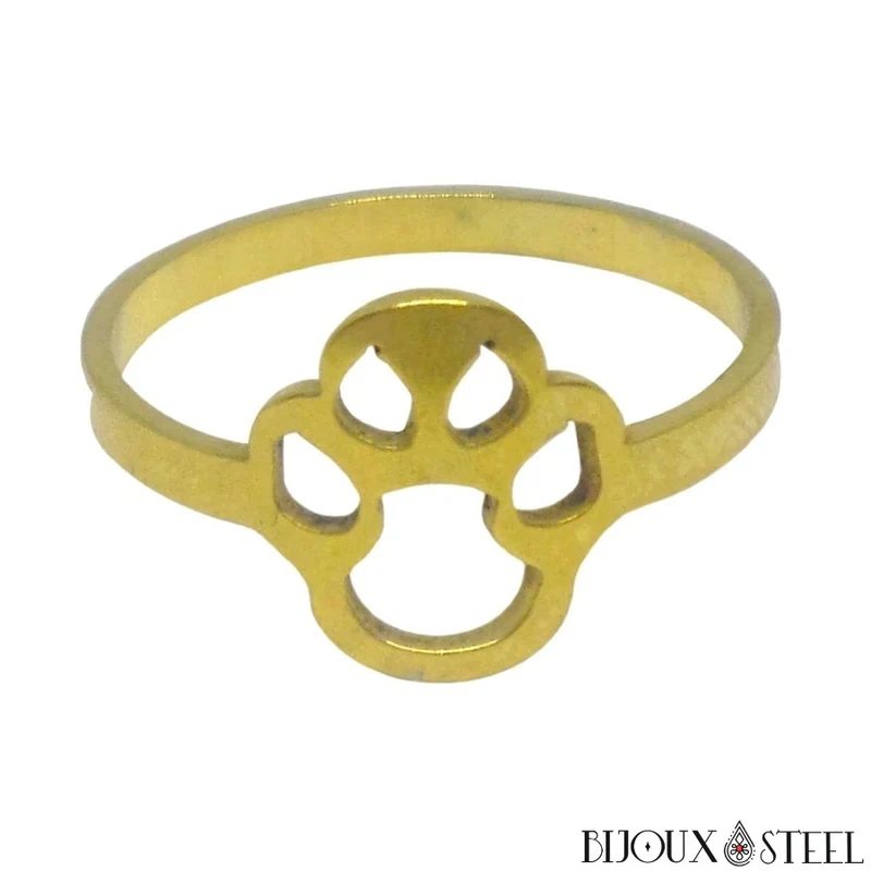 Bague femme à patte de chien ou chat dorée en acier chirurgical