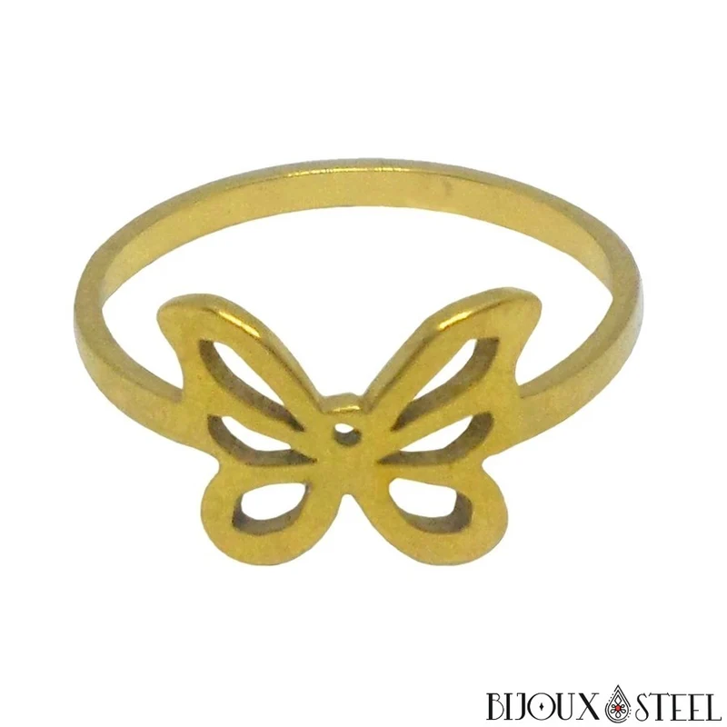 Bague femme à papillon dorée en acier chirurgical