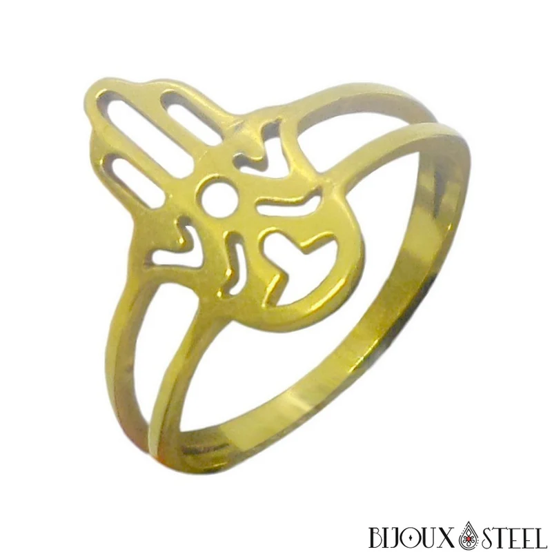 Bague femme à main de Fatma dorée en acier chirurgical